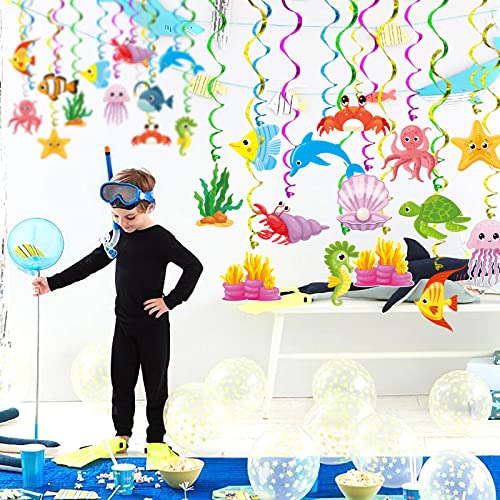Sea Animals Life Hanging Swirls 30 Pack Foil Ceiling Hanging Swirls Streams Banner Garland Decor For Kids Under The Sea Mermaid Baby Shower Celebrating Events Birthday Party Supplies Room Wall Decor #TOP2