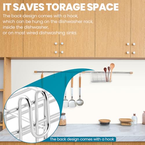 Image of Utensil Drying Rack, 304 Stainless Steel Utensil Organizer Holder No Drilling Kitchen Drainage Basket with 3 Divided Compartments, 7.87x3.54x1.57inch(COLOR:Silver)
