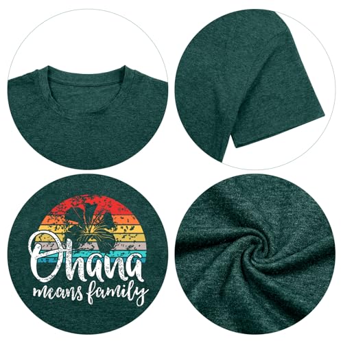 Image of Ohana Means Family Tshirt Women: Hawaii Tropical Graphic T-Shirt Summer Vacation Short Sleeve Tee Top