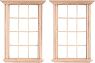 DOITOOL 2Pcs 1: 12 Dollhouse Window Frame Dollhouse Miniature Furniture Mini Wooden Window Frame DIY Dollhouse Bedroom Accessories