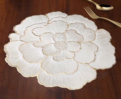 Image of Yellow Weaves 1 Pc PVC Round Table Placemat, Dining Table Mat, Stain Resistant, Anti-Skid, Waterproof, Washable, Dining, Kitchen, Restaurant Table Set Easy to Clean, Durable (Floral Golden)
