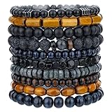 GAUEIOUR Wooden Bead Bracelet for Men Women Boho Stackable Friendship Bracelets Retro Colorful Wooden Bead Volcanic Rock Stretch Bracelet Set Mens Ethnic Tribal Wrist Bracelets Jewelry Gift