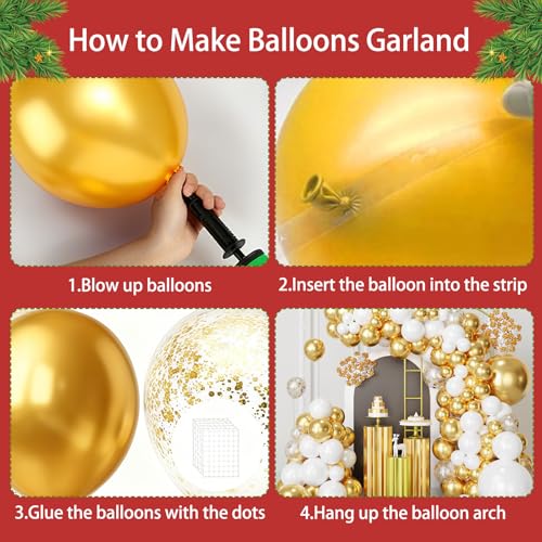 Image of White and Gold Balloons Arch Kit,130pcs Gold and White Balloon Garland,Different Sizes White Latex Balloons for Wedding,Engagements,Birthday,Baby Shower Anniversary Decorations