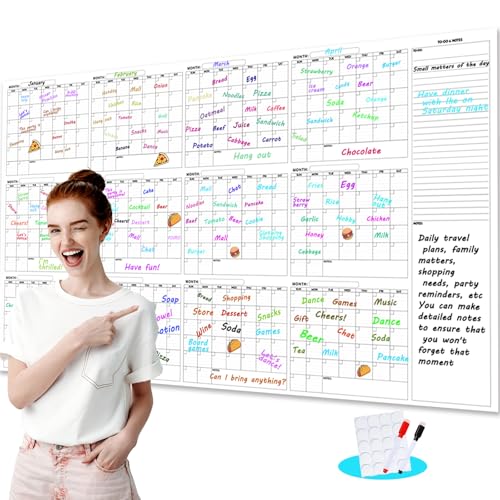Large Dry Erase Calendar for Wall - 12-Month Undated Wall Calenda...