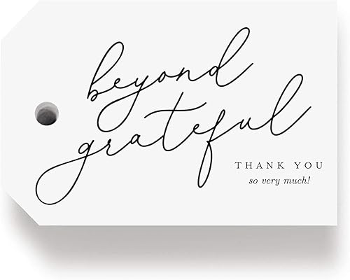 Bliss Collections Etiquetas de regalo de agradecimiento, caligrafía moderna, 50 etiquetas blancas de 2 x 3 pulgadas, perfectas para bodas,