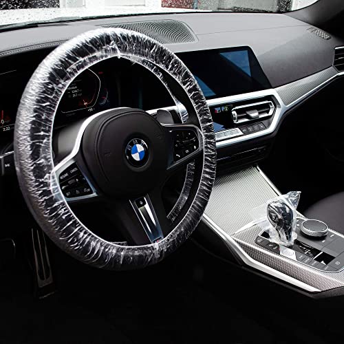 Disposable Steering Wheel Covers - 200 Piece Set Of Clear Plastic Car Steering Wheel Cover And Gear Selector Covers, Universal Fit, Convenient And Hygienic #TOP5