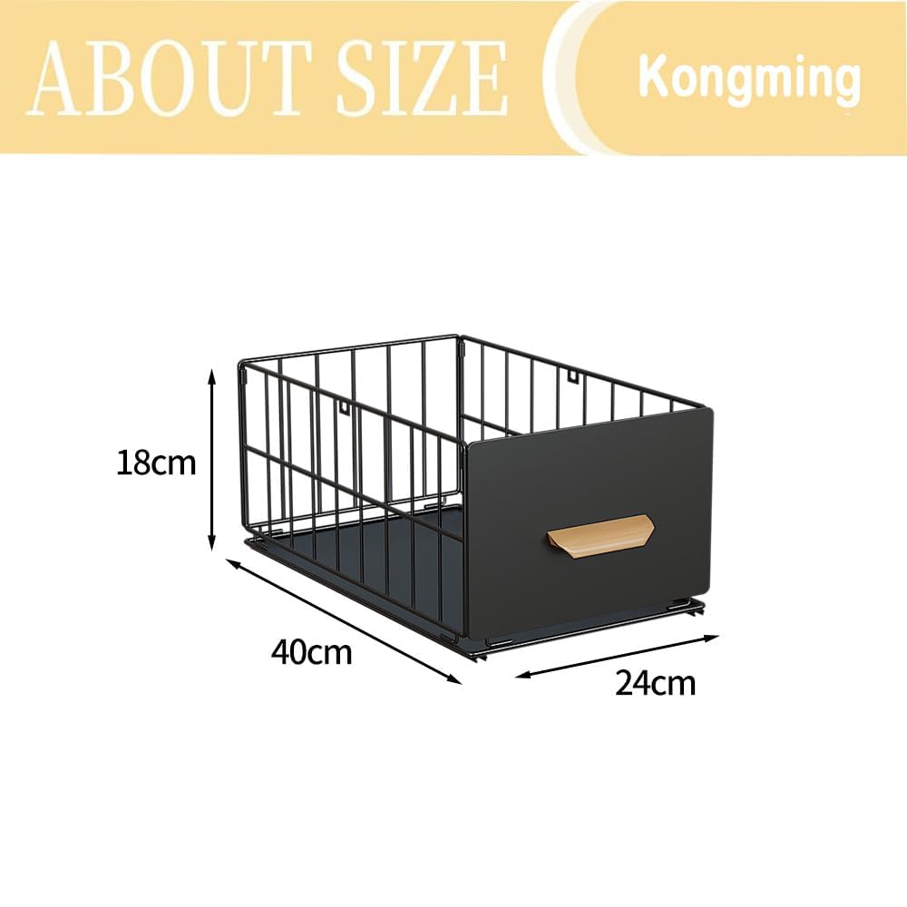 Kongming Tiroir Coulissant Cuisine avec Adhésif Coulisse, Plateau Tiroir Coulissant Organisateur rangement Placard Cuisine pour ranger Épices Vaisselle (2 pièces（24L×40P×18H cm）)