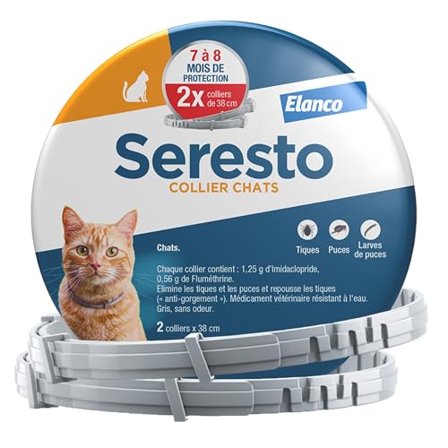 Seresto Colliers Chats – 2 Protections anti puces et anti tiques en continu – Collier Seresto pour chat avec protection longue durée de 7 à 8 mois –...