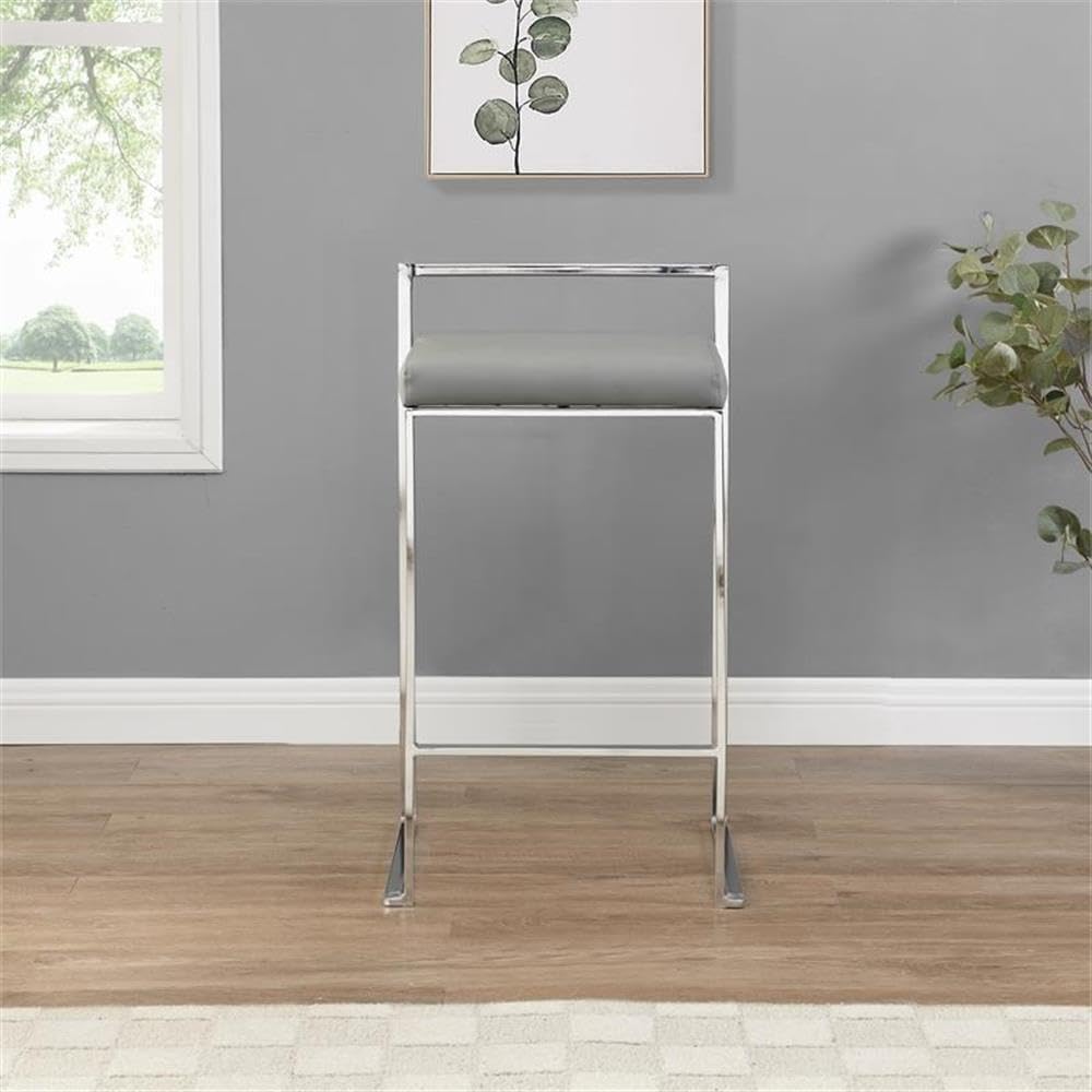 Carolina Classic Lucien 25.25 in Upholstered Counter Stool in Soft Gray/Chrome