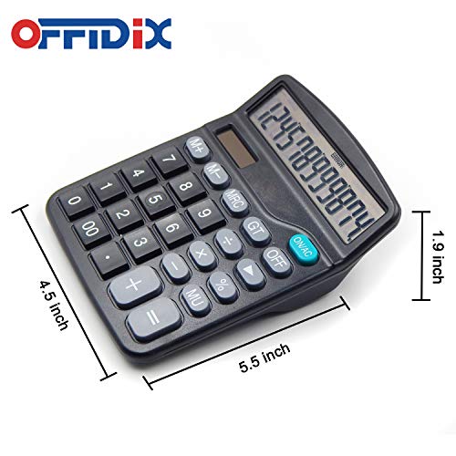 OFFDIX Office Desktop Calculator, Solar and Battery Dual Power Electronic Calculator Portable 12 Digit Large LCD Display Calculator の商品画像 1