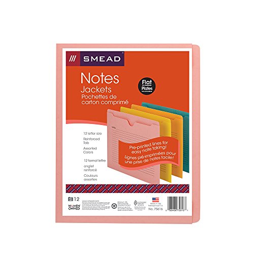 Smead Jaqueta de arquivo Notes, tamanho carta, aba de corte reto, plana sem expansão, cores sortidas