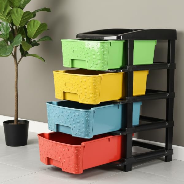 Image of KITCHIVO Plastic Modular Drawer Storage Chest Of Drawers Organizer Storage Box, Large Stomo Racks For Multipurpose Anti-slip Shoes Organizers (Stone & Multi, 4 Layer)