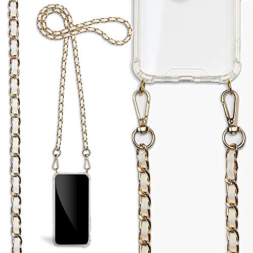 Cadena para teléfono móvil compatible con Samsung Galaxy A52s 5G, cadena de metal con funda para teléfono móvil, funda para colgar – Anti shock Full TPU Case con cadena para colgar en metal dorado