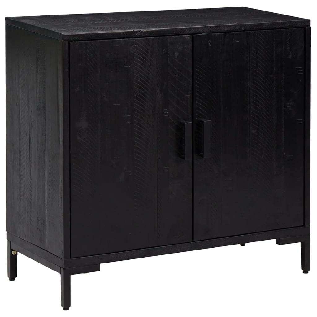 Aparador negro de madera maciza de pino 75 x 35 x 70 cm con mucho espacio de almacenamiento y placa superior estable para salón y cocina en diseño vintage