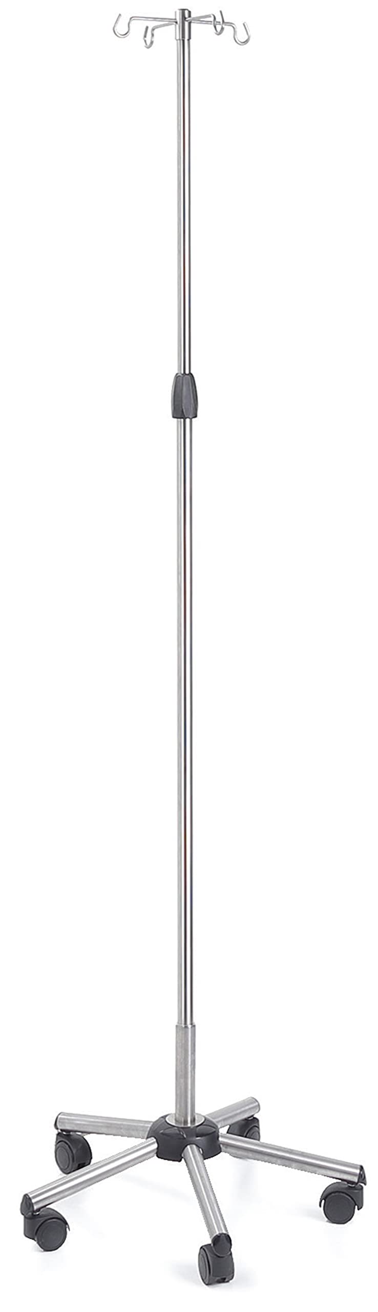 Asta Porta flebo in acciaio inox 4 ganci e base in acciaio inox con ruote
