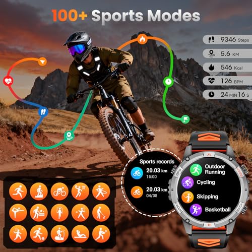 Military Smart Watch(Answer/Make Call), GPS Smartwatch for Men with LED Flashlight Compass, 1.46" HD Screen Fitness Tracker, 100+ Sport Modes, Rugged Smart Watches Compatible for iPhone Android - Image 4