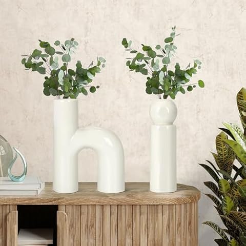Saiguomi White Ceramic Vase Set, Modern Boho Vases for Home Decor, Wedding Table Centerpieces, Dried Flower Holders, 2pcs Cover