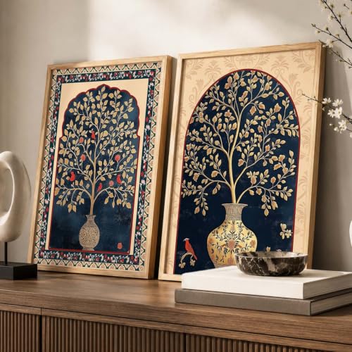 Image of kotart - Pichwai Art Painting for Wall Decoration Wall Poster With frames Traditional Indian Wall Art Madhubani Paintings for Living Room Framed Wall Painting for Home Room Bedroom Office Wall Decor Wall Paintings For Home Decoration Indian Wall Art Home Decor Frames set of 2 (Art 4, (19x25 inch), Framed)
