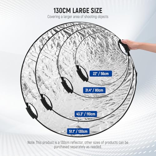 Image of NEEWER 51 inch /130cm Light Reflector with Handle Grip & 3 /8 inch Thread, 5 in 1 Foldable Disc Light Diffuser Translucent /Silver /Gold /White /Black for Photography Lighting, Outdoor Lighting, RF-130II