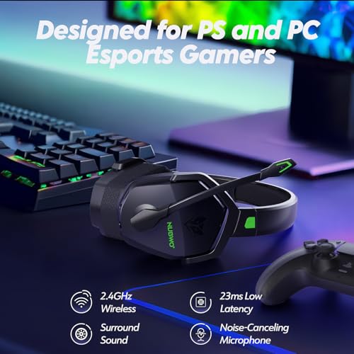 Image of NUBWO G06 Dual Wireless Gaming Headset with Microphone for PS5, PS4, PC - 23ms Low Latency Audio - 100-Hour of Playtime - 50mm Drivers (Black-Green)