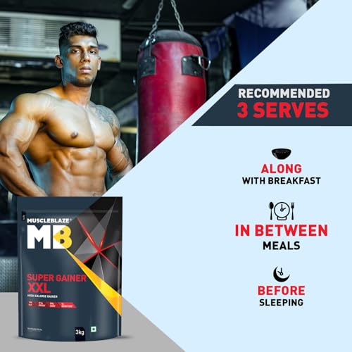 Image of MuscleBlaze Super Gainer XXL (Cookies & Cream, 3kg / 6.6lbs, 30 Servings) | Muscle Mass High Protein Gainer