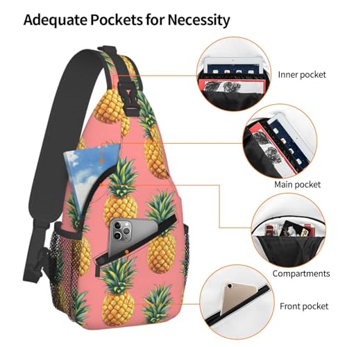 Sac à bandoulière imprimé ananas rose résistant à l'eau avec sangle réglable