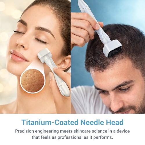 Image of Sifoz Derma Stamp Microneedling Tool with Sanitizer for Hair Growth & Skin Repair | Adjustable Titanium Coated Needles 0.25mm - 3mm | 140 Pins Micro Needle Stamp for Face, Scalp & Beard Growth | Acne Scar Reduction | Safe, Reusable & Easy to Use