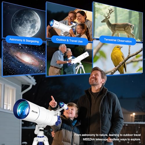 MEEZAA Telescope, Professional Telescope for Adults Astronomy Beginners, 90mm Aperture 550mm Portable Refractor Astronomical Telescopes for Kids with Tripod, Phone Adapter, Carry Bag & Moon Filter - Image 7