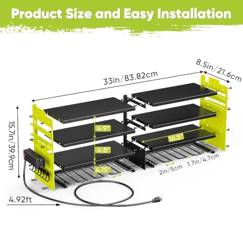 Image of POKIPO Upgrade Power Tool Organizer Wall Mount with Charging Station,4 Layer Heavy Duty Metal Storage Rack Loads 600lbs with 8 Cordless Drill Holder,4 Outlet Power Strip Battery Utility Rack for Man