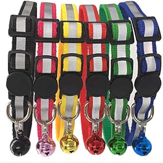 Tafeiya 6x Reflective Design Adjustable Cat Collars More Safety Quick Release Safety Buckle with Bell(Red, Pink, Yellow, Black, Blue and Green)