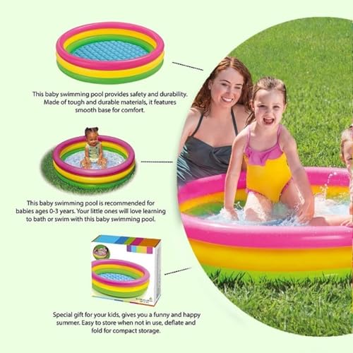 Image of LONGMIRE 4 Ft Round with Pump Swimming Bath Tub for Kids | Inflatable Sunset Glow Round Colourful Ring Baby Portable Baby Bath tub | 0-5 Years | Indoor & Outdoor Swimming Pool for Kids (Multi Color)