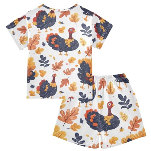 Pajama Short Sets Turkey Leaves Autumn Pattern Soft Cotton Summer Sleepwear 2 Piece PJS Size 5-14T2