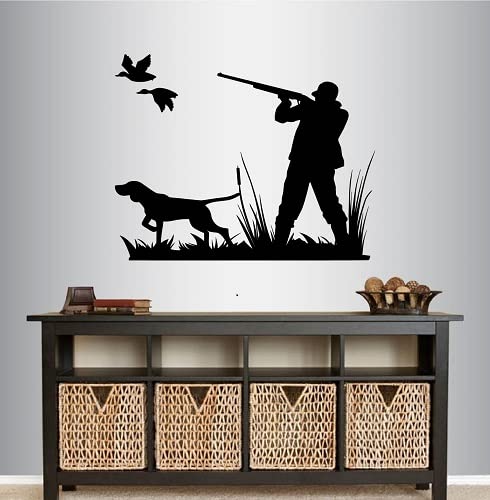 Wall Vinyl Decal Home Decor Art Sticker Duck Hunting Hunter and Dog Man Shotgun Animal...