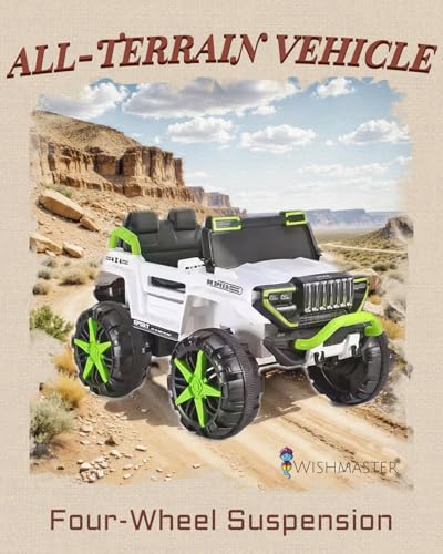 Image of Driving EV Cars for 1, 2, 3, 4, 5, 6 Years | Remote + Steering + Mobile App Control | Kids Jeeps (Thar Jumbo Size Jeep [1-8 Year Kids], White /Green)