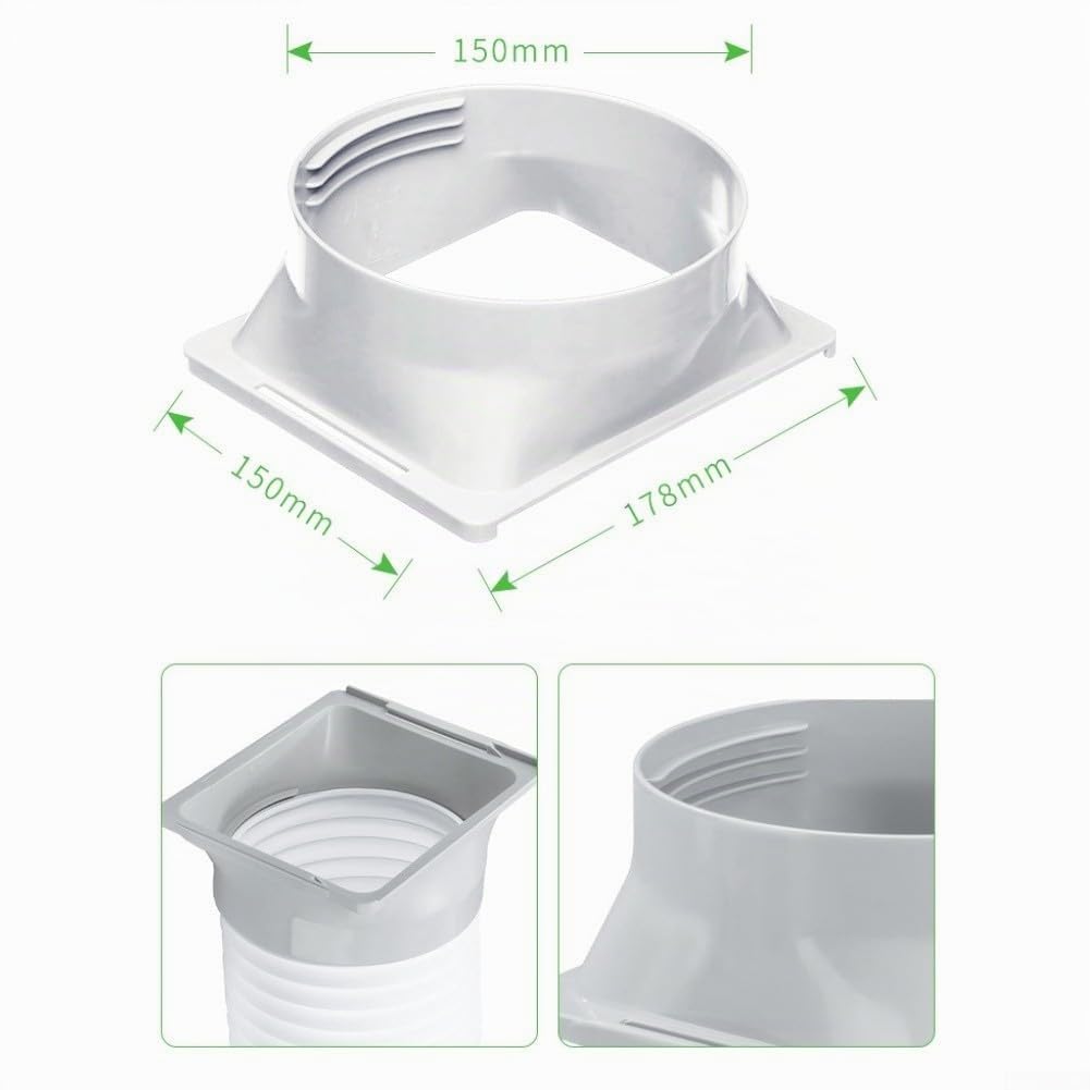Tubo di scarico portatile AC con connettore quadrato, diametro 15 cm, ABS e polipropilene, lunghezza regolabile per camera da letto, soggiorno, ufficio
