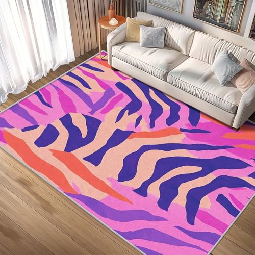 Zebra Rugs for Living Room 6x6, Colorful Wild Animal Pattern