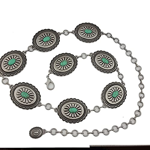 Western Turquoise Stone Chain Belt Silver