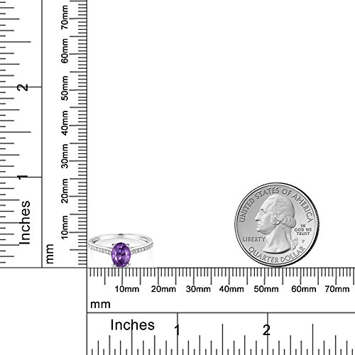 Gem Stone King 10K White Gold Gemstone Birthstone and White Diamond Engagement Ring | Oval 8X6MM | Wedding Anniversary Promise Ring For Women | Available In Size 5, 6, 7, 8, 93