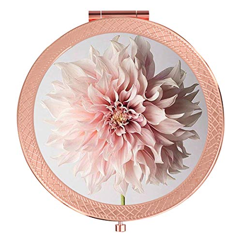 YCKMD Folding Pocket Mirror Pink Flower, Fashion Outer Edge Flower Compact Mirror 2X &1x Magnification Double Sides, Beauty Makeup Mirror for Purse and Handbag