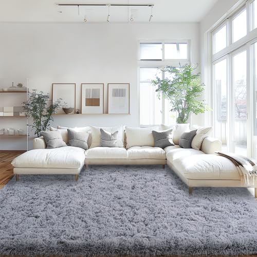 Area Rugs 9x12 Living Room, Large Fluffy Area Rugs for Bedroom, Soft Carpet Shag Kids Room Rug, Non-Slip Fuzzy Rugs Indoor (Light Grey, 9ft x 12ft)