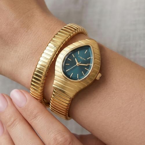 Image of Carlton London Embrace Analog Watch for Women, Snake Design Bracelet, 34.5 mm Dial, Quartz Movement, 30M Water Resistant
