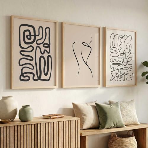 Image of HOTHOUSE Decorative Modern Wall Art Print With Frame Abstract Paintings For Living Room Bed Room Hotel Wall Decor Digital Reprint Set of 3 (13X17 inch)
