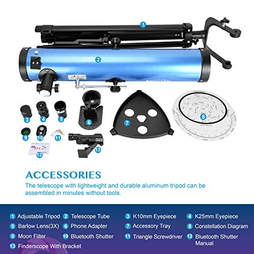 Aomekie Reflector Telescopes For Adults Astronomy Beginners 76Mm/700Mm With Phone Adapter Bluetooth Controller Tripod Finderscope And Moon Filter #TOP6