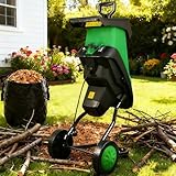 Sushangmao Biotrituratore Elettrico per Legno, Biotrituratore da Giardino, Motore Ad Alta Coppia da 2400 W, Tritura Arbusti, Radici E Rami da 1,57", con Blocco di Sicurezza, Asta di Spinta