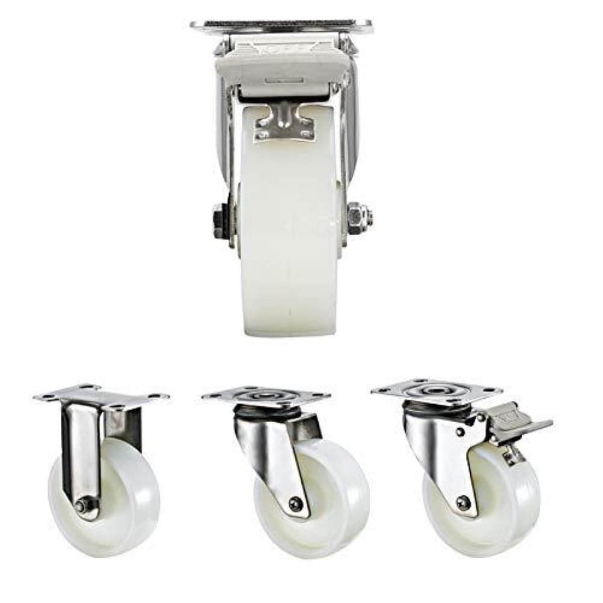 Rueda Giratoria Ruedas De Acero Inoxidable con Frenos For Carrito Almacenamiento, Paquete 4 Repuesto Ferretería Muebles