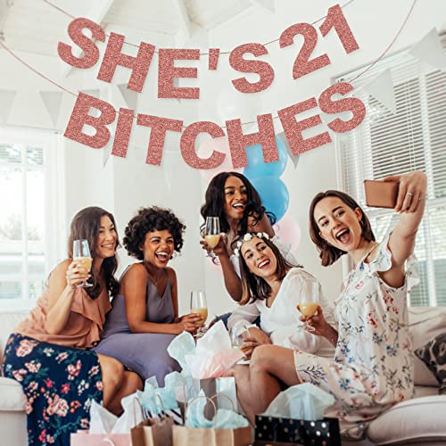 Image of Rose Gold 21st Birthday Decorations - Photo Backdrop Sign, Funny Banner, Party Supplies