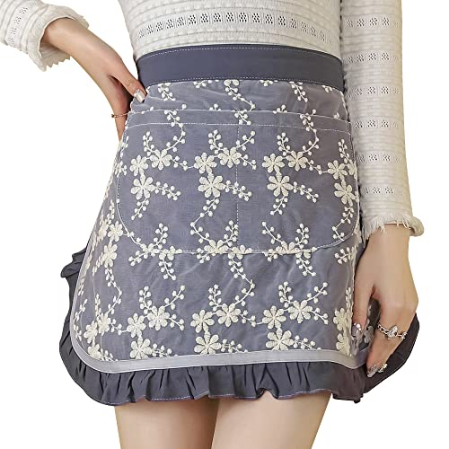 Floosum Lovely Waist Apron With 2 Pockets - Cotton Lace Embroidered Server Aprons Waitress Apron Half Bistro Short Apron For Womens Girls(Grey) #TOP9