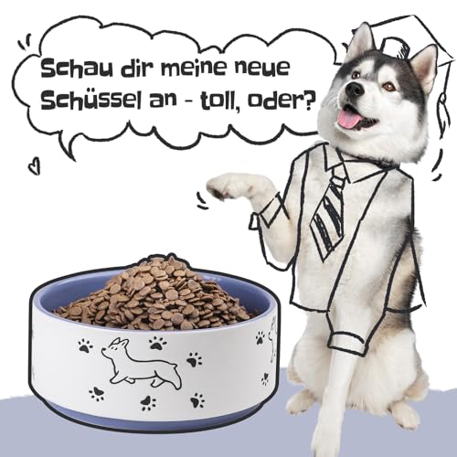 Keramik Futternapf für Hunde - Großer Hundenapf mit fröhlichem Welpenmotiv - Fressnapf und Wassernapf für mittelgroße bis große Hunde - 1900 ml - Durchmesser 20,3 cm - Lila