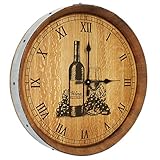Central Coast Creations Barrel Top Wine Glass Laser Engraved Large Wall Clock - Wine Barrel Handcrafted Wine Barrel Furniture
