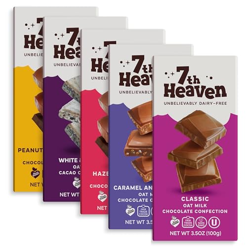 7TH HEAVEN-Paquete variado de barras de chocolate con leche y avena veganas, chocolate clásico, caramelo con sal marina, galletas y crema, avellanas crujientes y crema de mantequilla de maní
